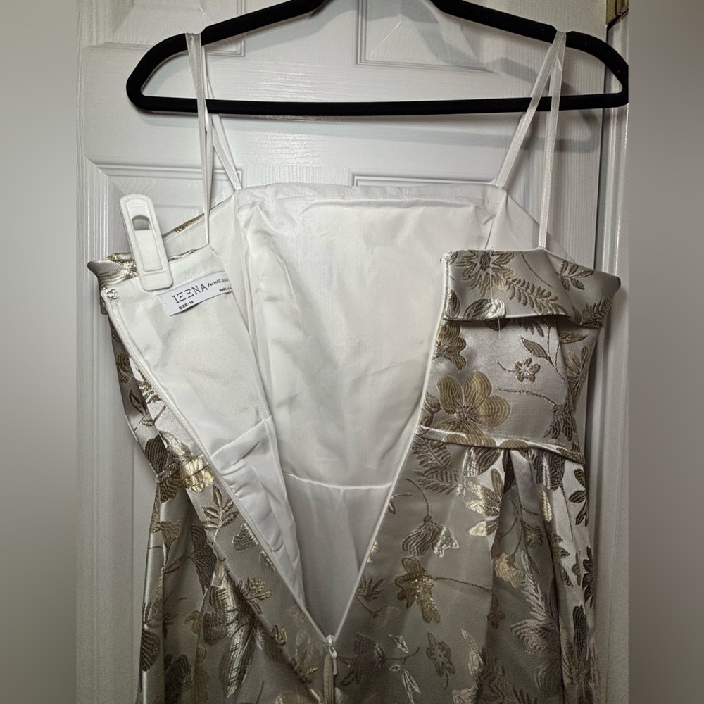 NWT IEENA FOR MAC DUGGAL SZ 10 WHITE/GOLD STRAPLESS BROCADE FLORAL DRESS #49619 - Picture 5 of 9
